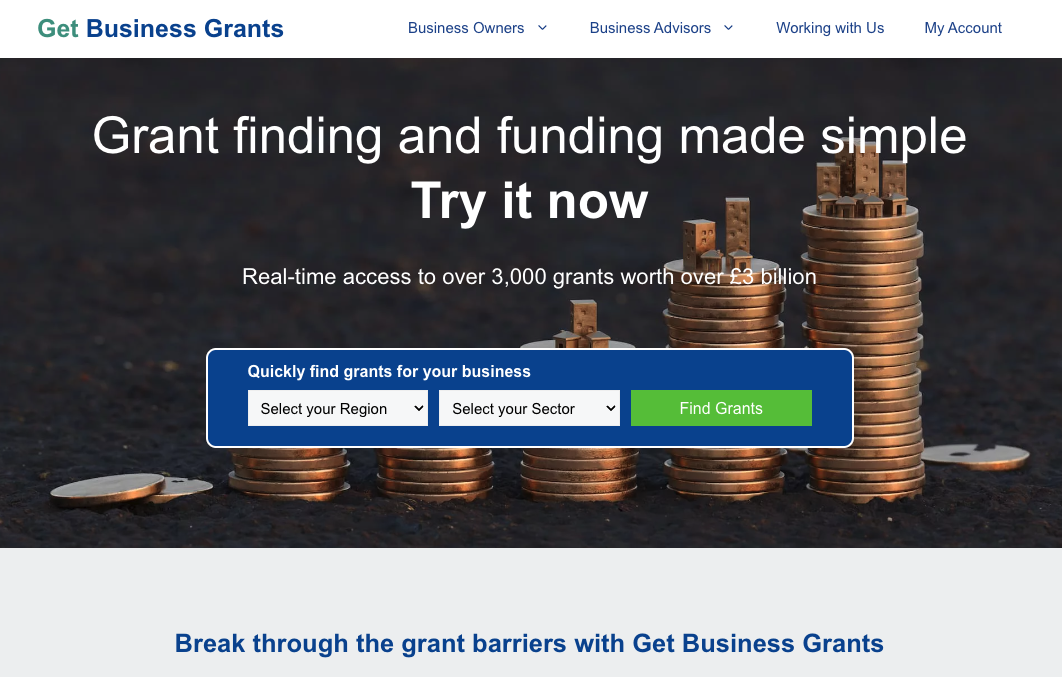 Get Business Grants Homepage Screenshot