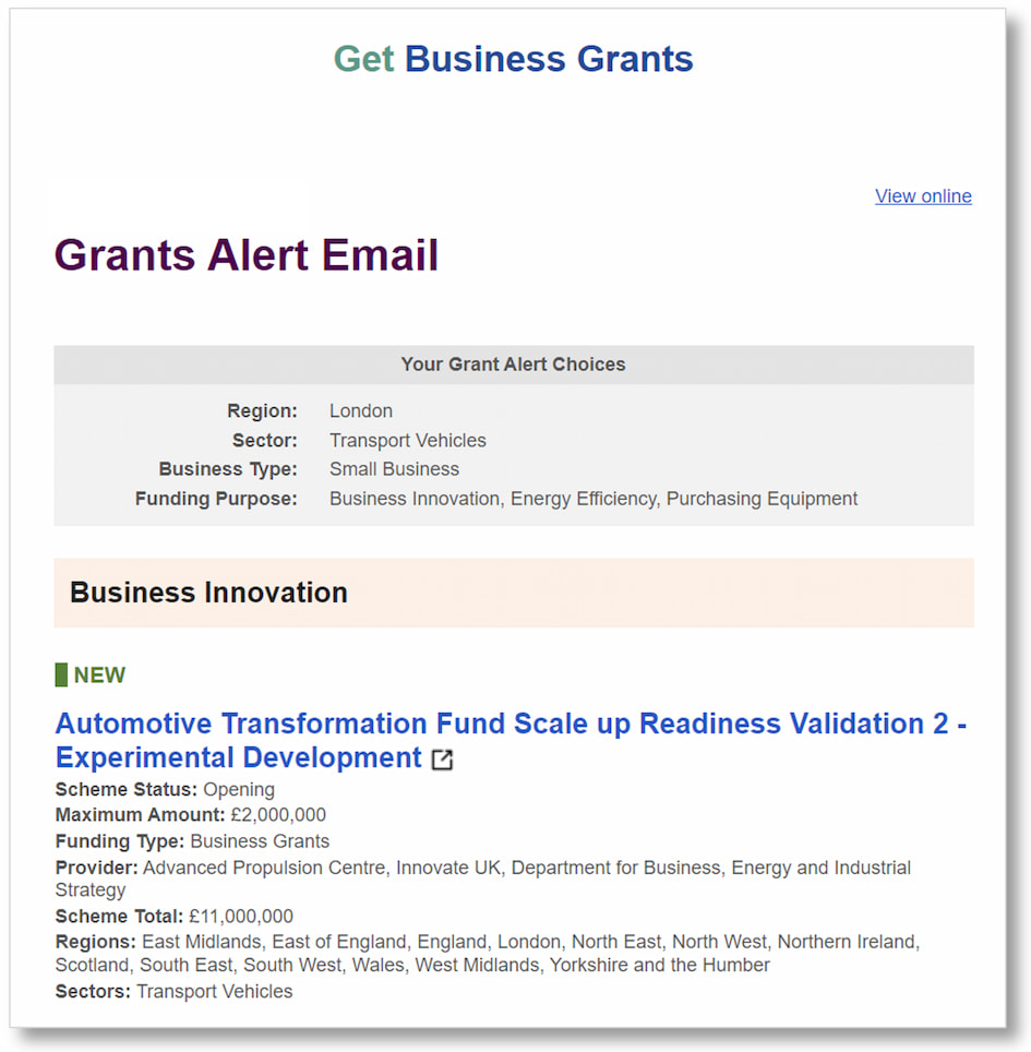 Grants Alert Email